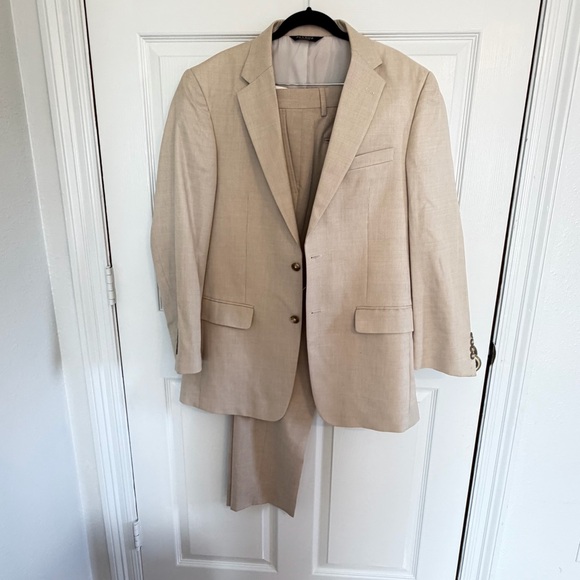 Jos A Bank Egara 41L 36x32 Tan Suit Tailored Fit Wool Blend 2pc Set